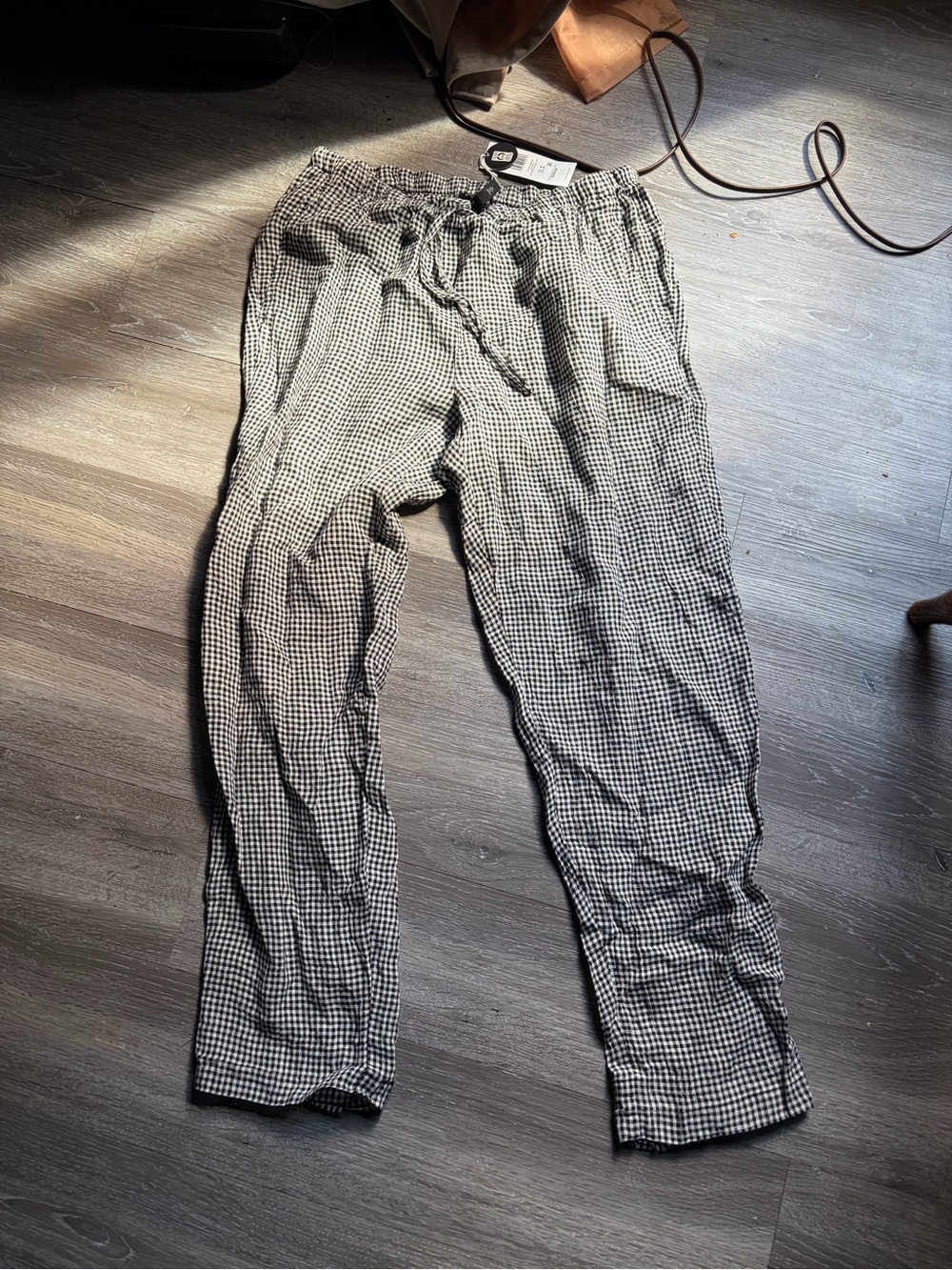 Eileen Fisher Black & White Gingham Drawstring Pants
